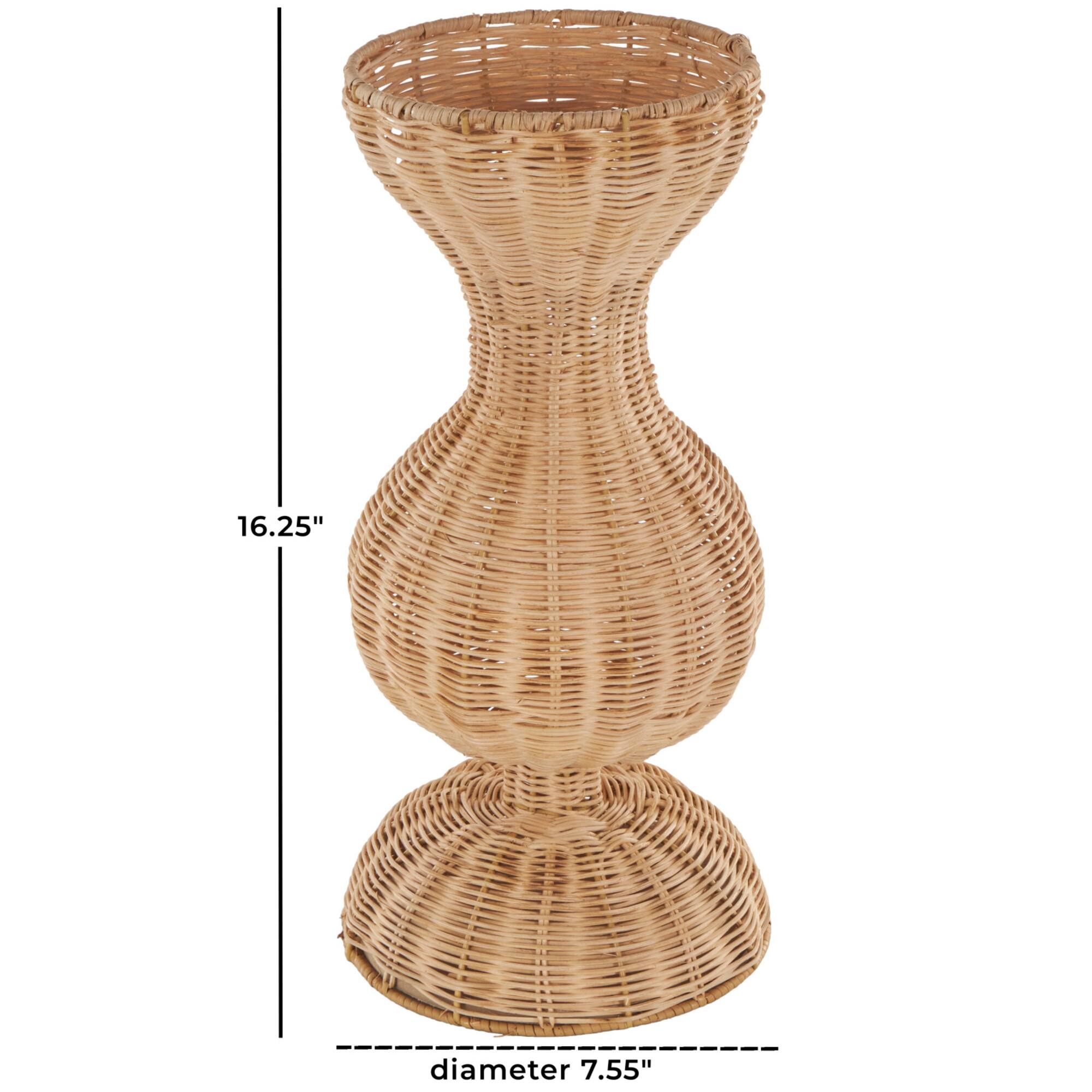 16.25" Brown Rattan Hourglass Vase with Dome Base